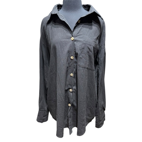 NWT IN’VOLAND Oversized 100% Cotton Black Button Down Blouse Size 24W - Picture 2 of 5